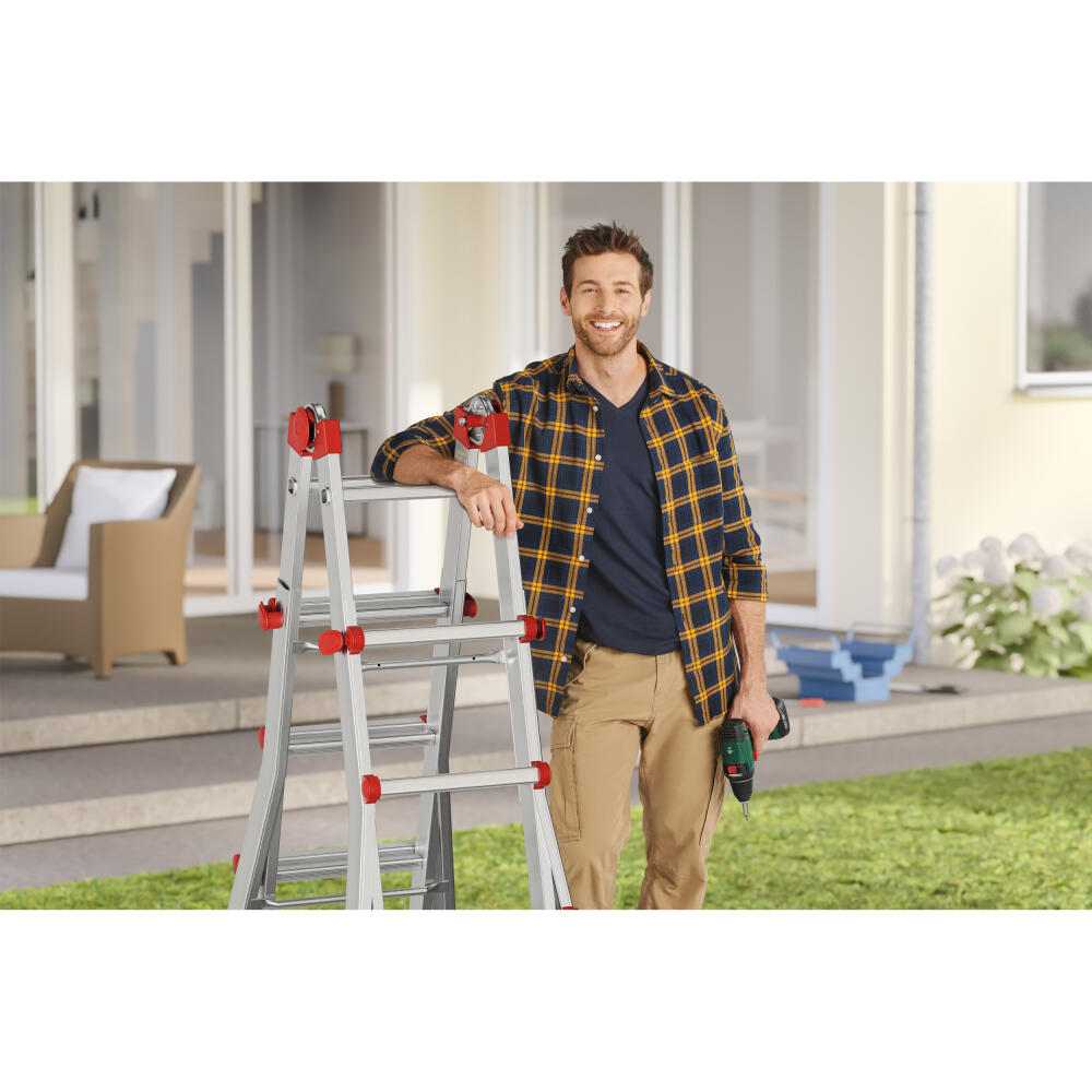 Hailo rung ladder M80, multifunctional ladder, aluminum, silver, 4x3 rungs, 7512-007