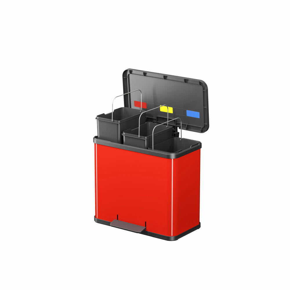 Hailo waste separation system Öko trio Plus L, pedal bin, waste separator, waste bin, sheet steel, red, 3 x 9 L, 0633-240