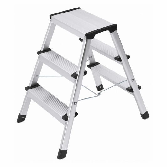 Hailo stepladder D60 StandardLine, folding ladder, aluminum, silver, 2 x 3 steps, 4443-701