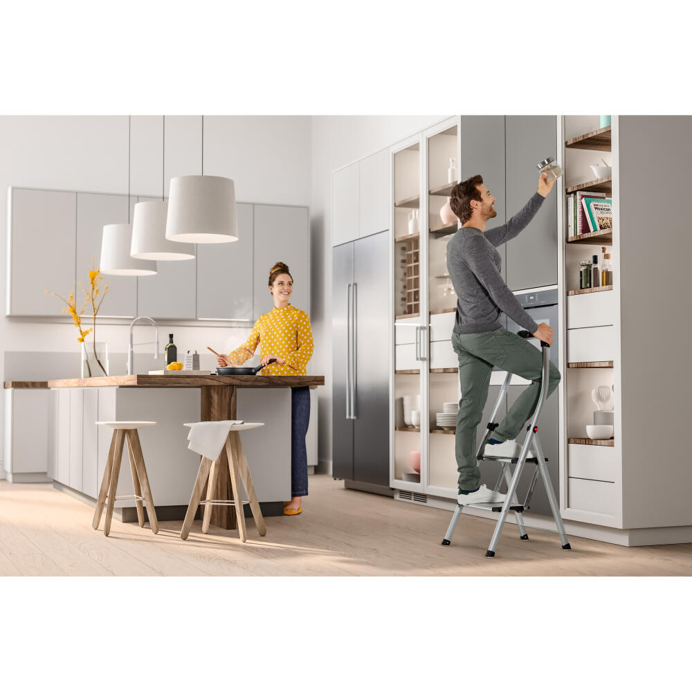 Hailo stepladder K100 TopLine, household ladder, aluminum, silver, 2 steps, 4302-301