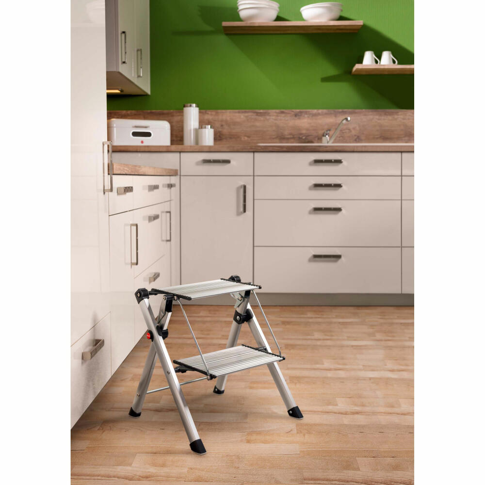 Hailo comfort stepladder MK80 ComfortLine, folding step, folding ladder, aluminum, silver, 2 steps, 4310-100