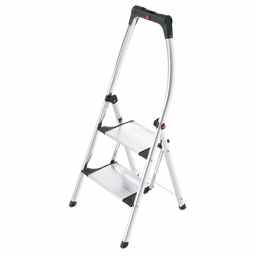 Hailo stepladder K100 TopLine, household ladder, aluminum, silver, 2 steps, 4302-301