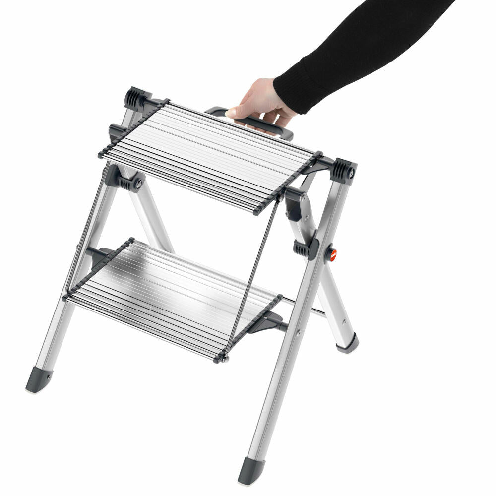 Hailo comfort stepladder MK80 ComfortLine, folding step, folding ladder, aluminum, silver, 2 steps, 4310-100