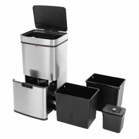 Hailo Mülltrennsystem mit Sensor Öko Vario XL, Tret-Mülleimer, Abfalltrenner, Abfalleimer, Edelstahl, 25 + 25 + 4 L, 0656-001