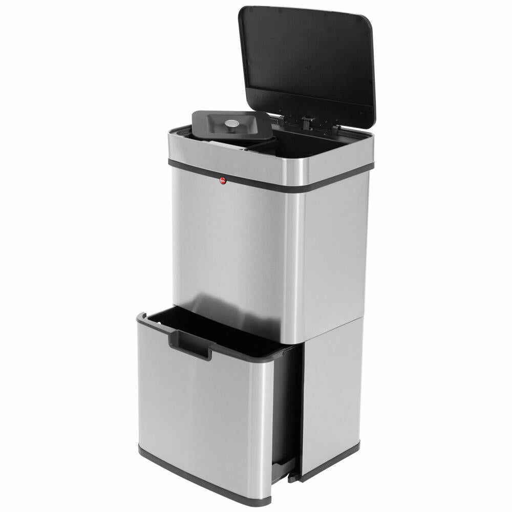 Hailo waste separation system with sensor Öko Vario XL, pedal bin, waste separator, waste bin, stainless steel, 25 + 25 + 4 L, 0656-001