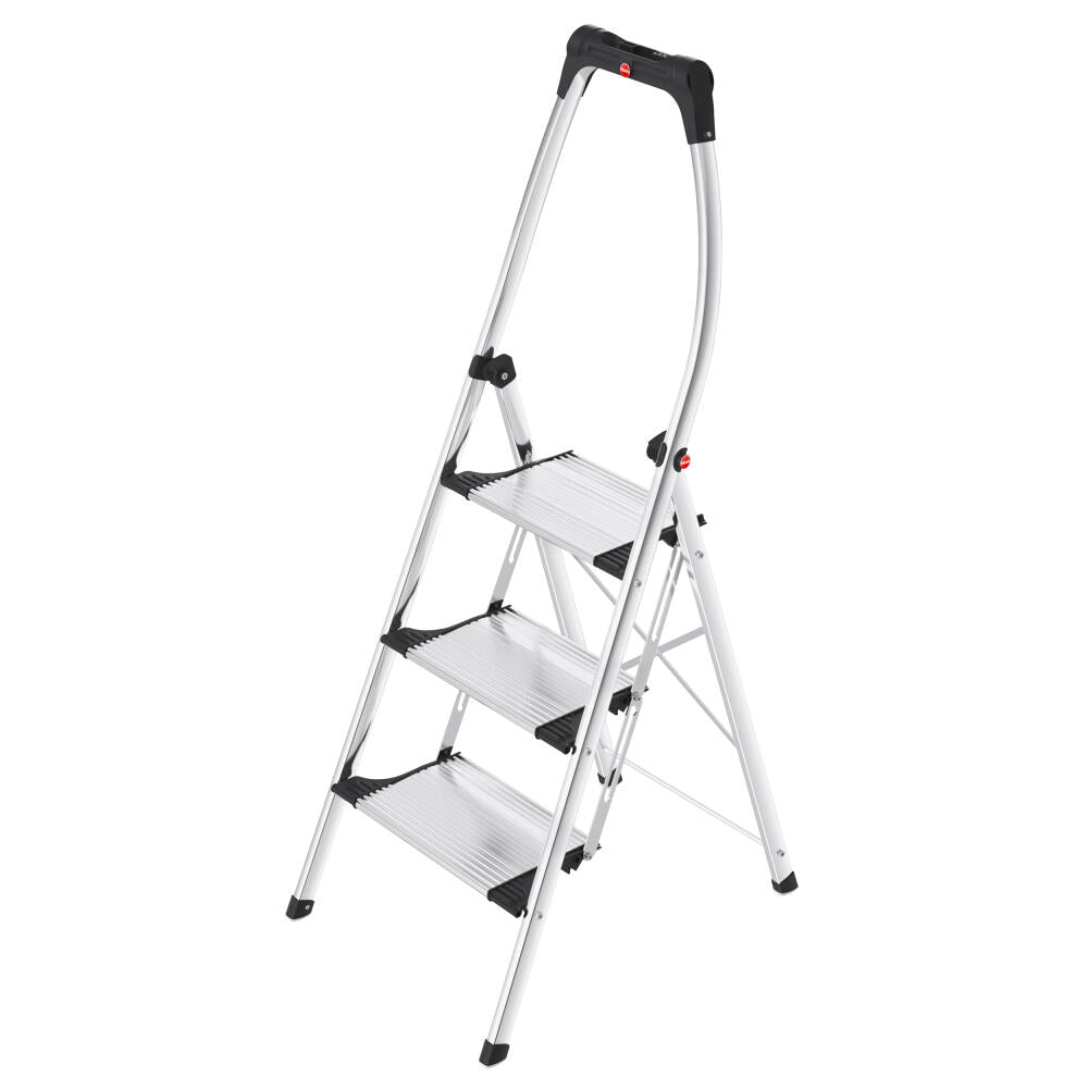 Hailo stepladder K100 TopLine, household ladder, aluminum, silver, 3 steps, 4303-301