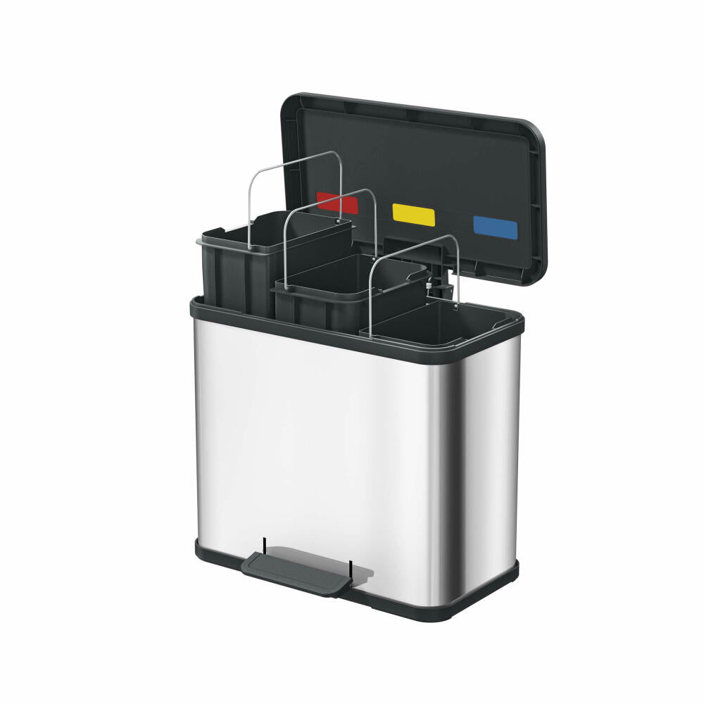 Hailo waste separation system Öko trio Plus L, pedal bin, waste separator, waste bin, stainless steel, 3 x 9 L, 0633-200