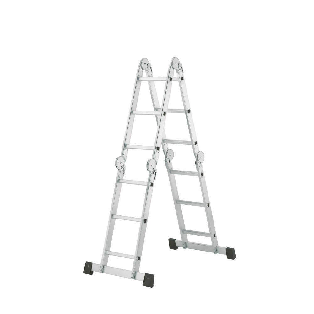 Hailo universal ladder M60, with platform, leaning ladder, stepladder, aluminum, silver, 4 x 3 rungs, 7412-037