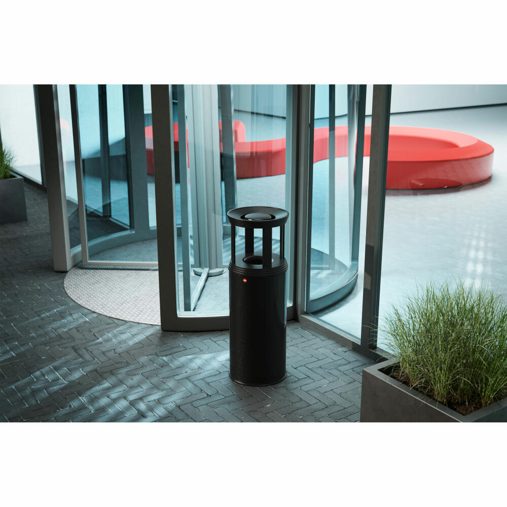 Hailo ashtray-wastepaper basket ProfiLine Safe Plus XL, combination waste bin, sheet steel, galvanized, black, 45 L, 0950-429