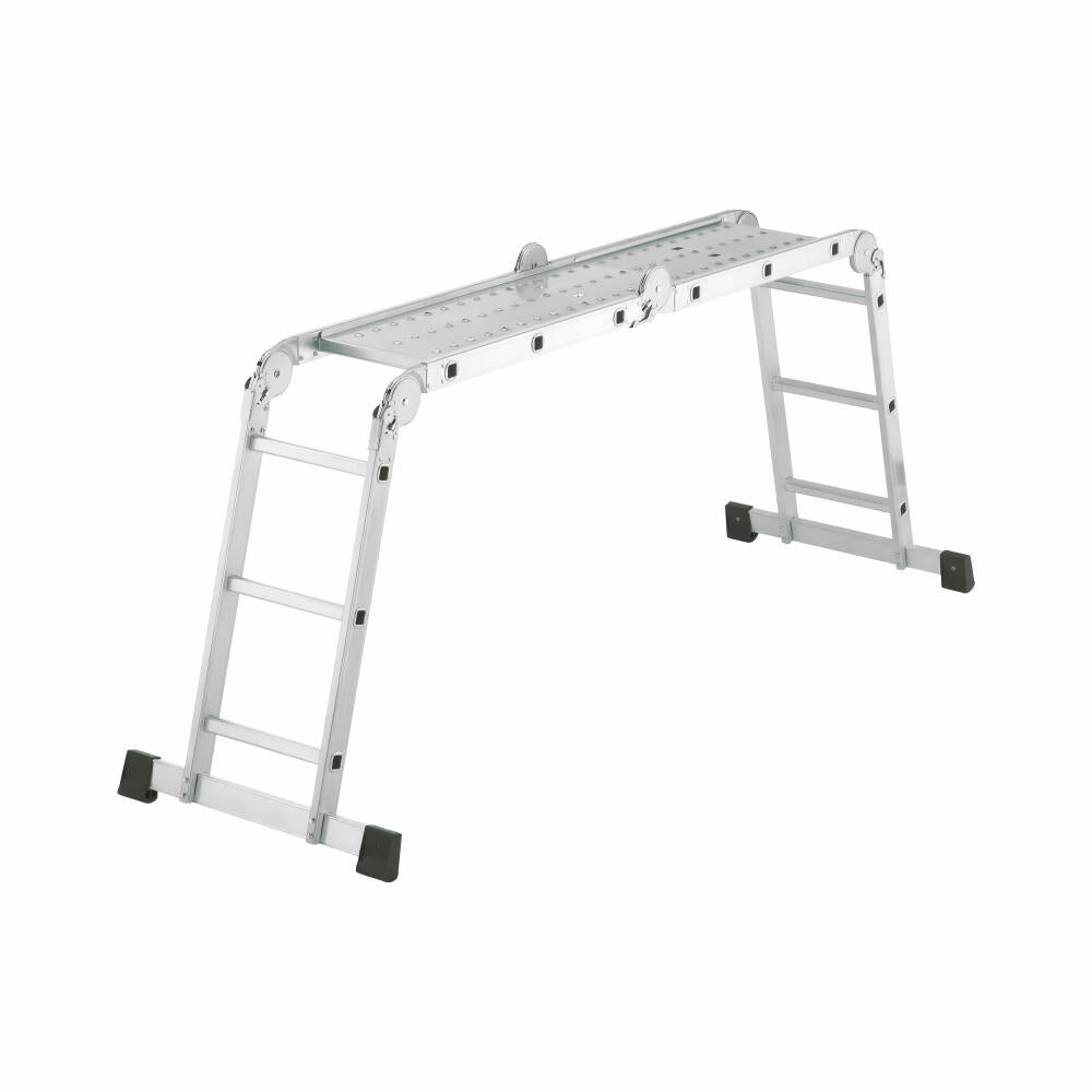 Hailo universal ladder M60, with platform, leaning ladder, stepladder, aluminum, silver, 4 x 3 rungs, 7412-037