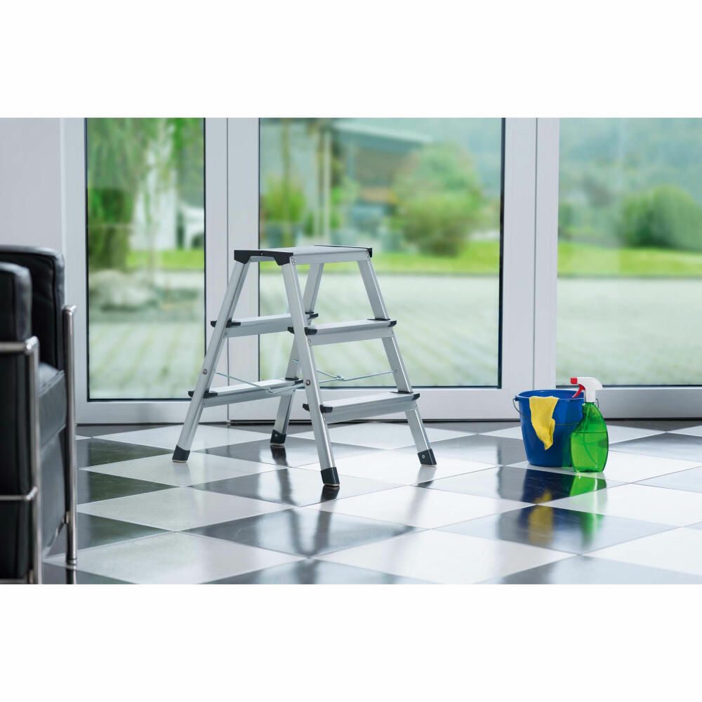 Hailo stepladder D60 StandardLine, folding ladder, aluminum, silver, 2 x 3 steps, 4443-701