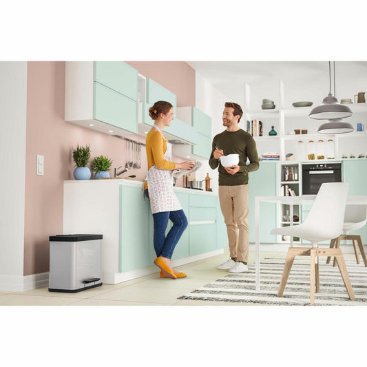 Hailo Mülltrennsystem Öko duo Plus L, Tret-Mülleimer, Abfalltrenner, Abfalleimer, Stahlblech, Silber, 17 + 9 L, 0630-220
