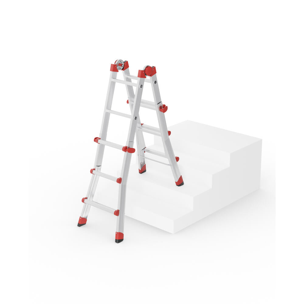 Hailo rung ladder M80, multifunctional ladder, aluminum, silver, 4x3 rungs, 7512-007