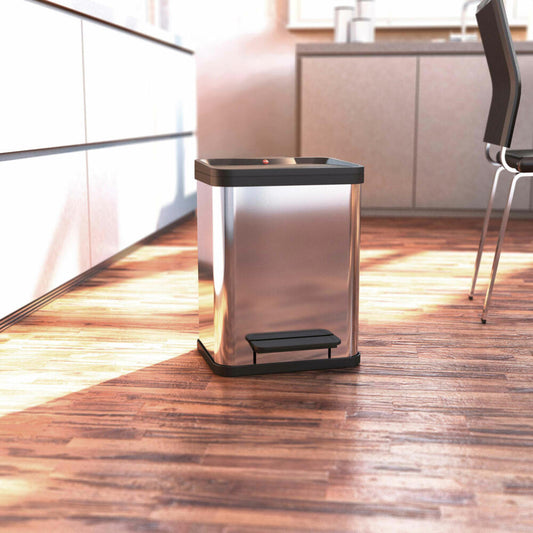 Hailo Mülltrennsystem Öko duo Plus M, Tret-Mülleimer, Abfalltrenner, Abfalleimer, Edelstahl, 2 x 9 L, 0622-200