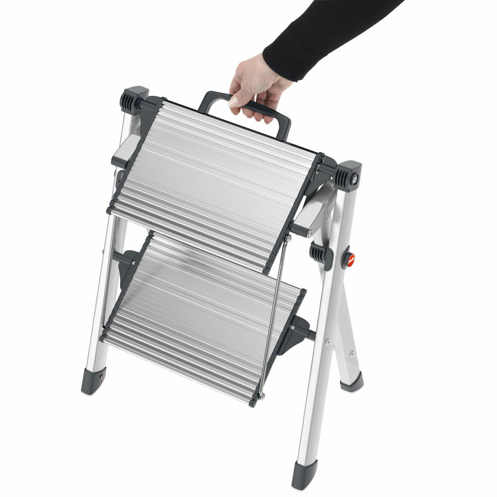 Hailo comfort stepladder MK80 ComfortLine, folding step, folding ladder, aluminum, silver, 2 steps, 4310-100