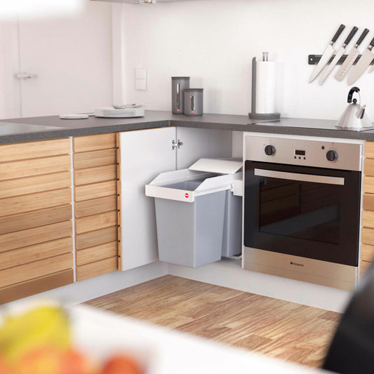 Hailo Einbaumülleimer Multi-Box duo L, Abfalleimer, Mülleimer, Stahlblech, Weiß, 2 x 14 L, 3659-001