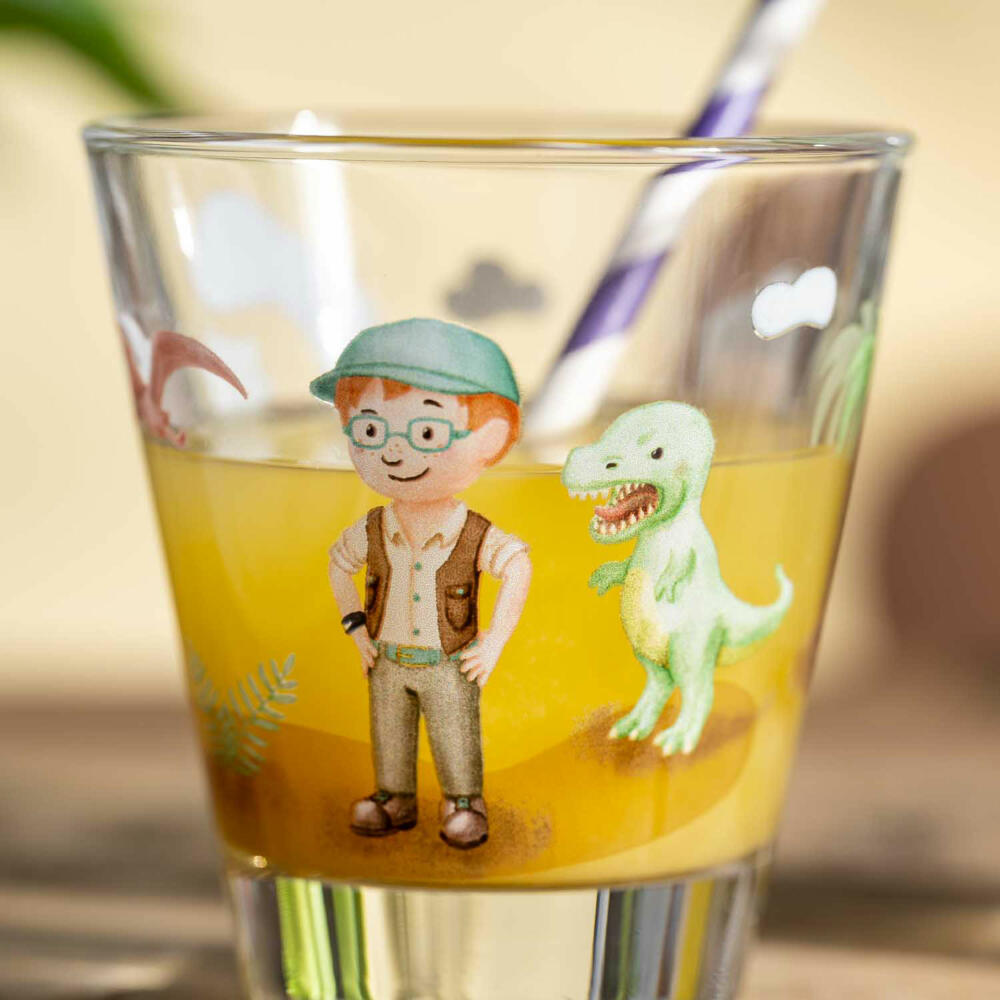 Leonardo Trinkglas Bambini Avventura Dino, Trinkbecher, Kalk-Natron-Glas, Mehrfarbig, 215 ml, 044423