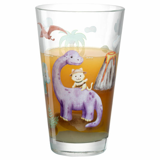 Leonardo Trinkglas Bambini Avventura Dino, Trinkbecher, Kalk-Natron-Glas, Mehrfarbig, 300 ml, 044422