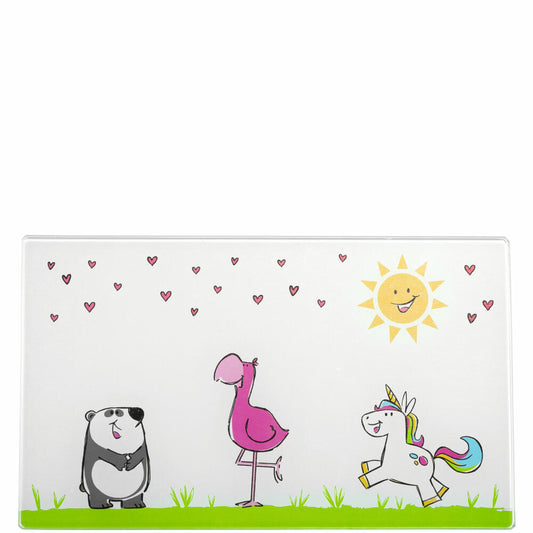 Leonardo board Bambini Flamingo/Unicorn/Panda, breakfast board, board, soda-lime glass, multi-coloured, 25 x 15 cm, 039201
