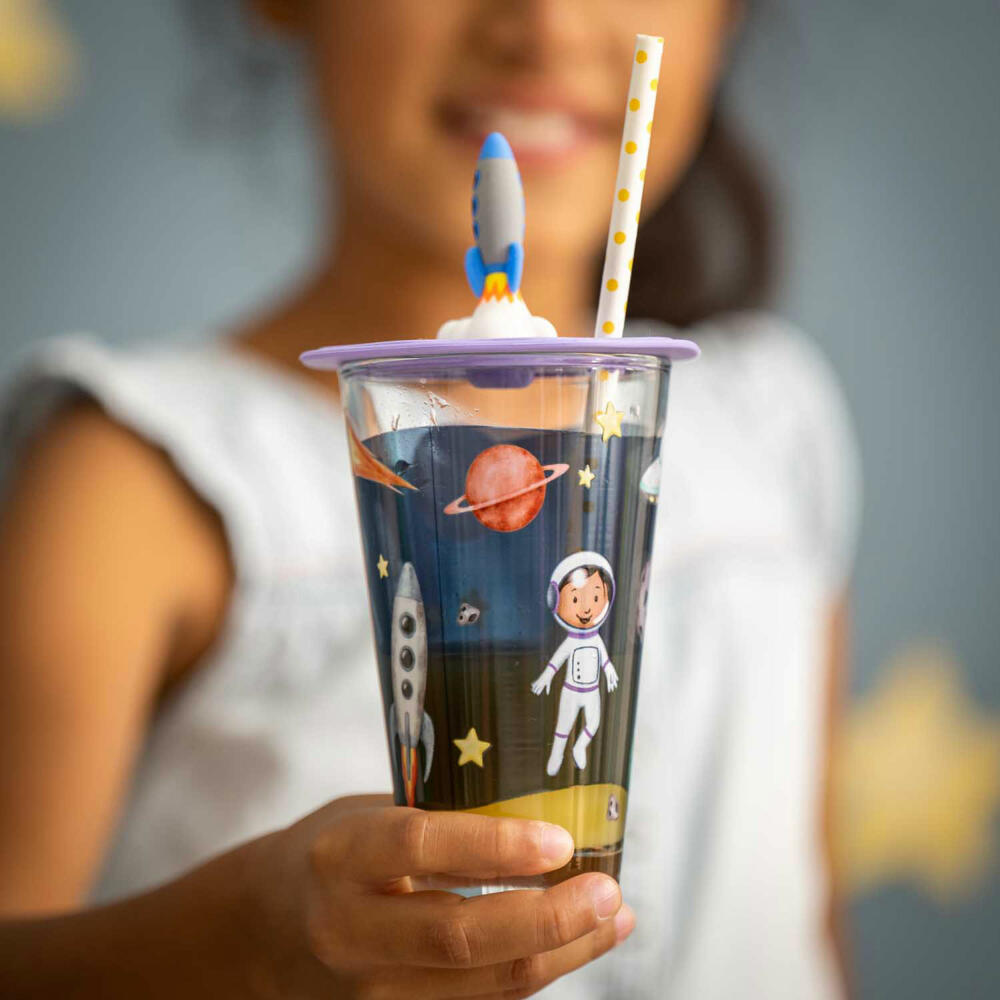Leonardo Trinkglas Bambini Avventura Weltall, Trinkbecher, Kalk-Natron-Glas, Mehrfarbig, 300 ml, 044413