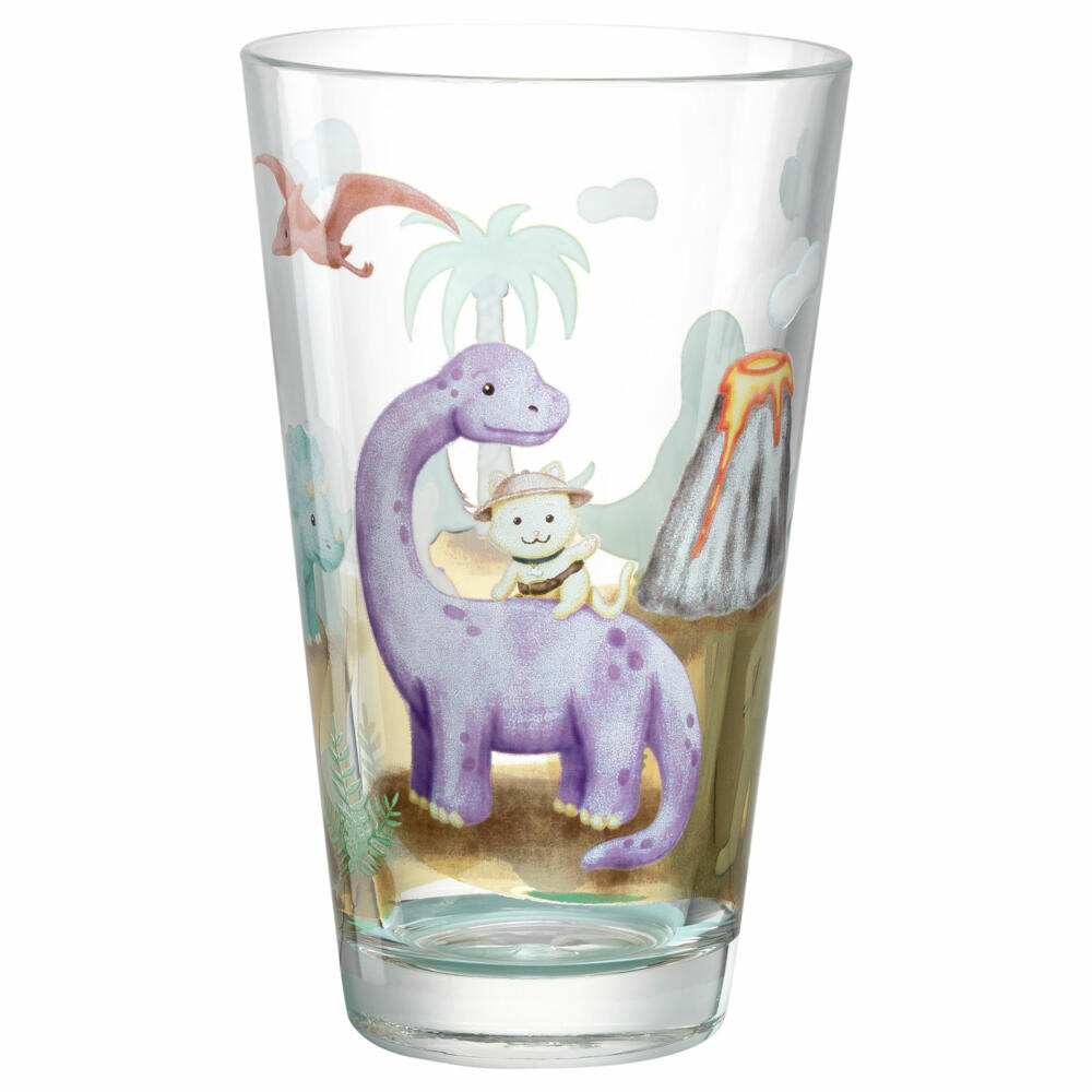 Leonardo Drinking Glass Bambini Avventura Dino, Drinking Cup, Soda-Lime Glass, Multi-Coloured, 300 ml, 044422