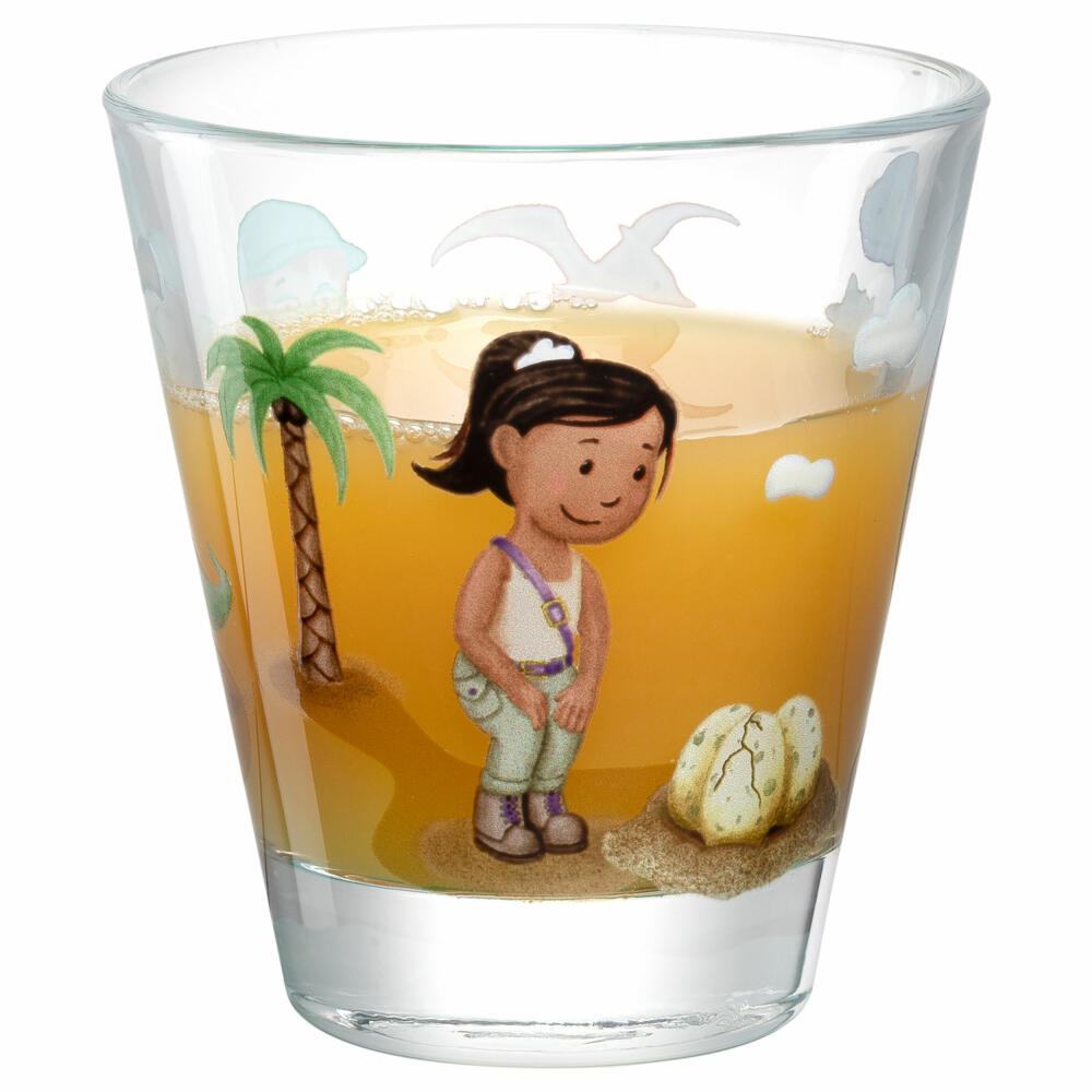 Leonardo Trinkglas Bambini Avventura Dino, Trinkbecher, Kalk-Natron-Glas, Mehrfarbig, 215 ml, 044423