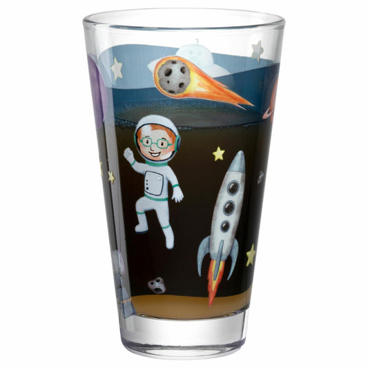 Leonardo Trinkglas Bambini Avventura Weltall, Trinkbecher, Kalk-Natron-Glas, Mehrfarbig, 300 ml, 044413