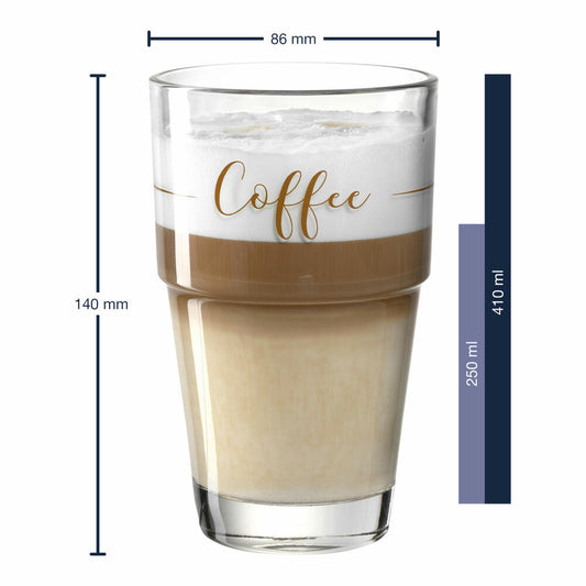 Leonardo Becher Coffee Solo 2er-Set + 2 Löffel, Kaffeebecher, Gläser, Kalk-Natron Glas, mehrfarbig, 410 ml, 043477