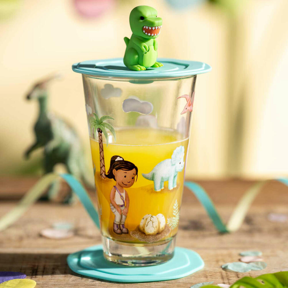 Leonardo Drinking Glass Bambini Avventura Dino, Drinking Cup, Soda-Lime Glass, Multi-Coloured, 300 ml, 044422