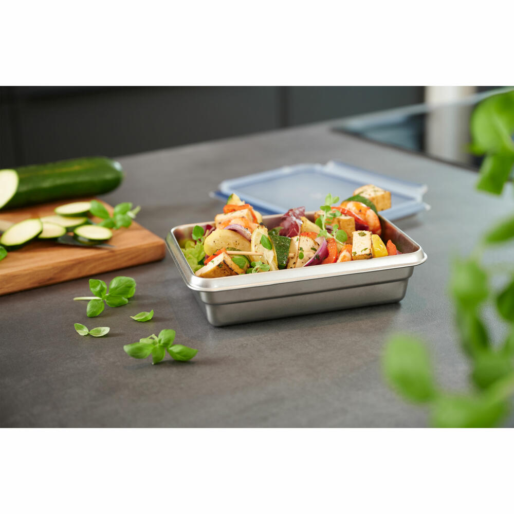 Emsa Frischhaltedose Clip & Close Edelstahl, Blau, Silberfarben, 1.2 L, N11505