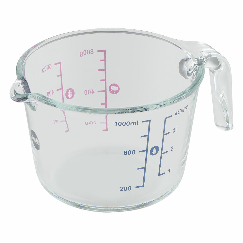Emsa Messkanne Prep & Bake, Messbecher, Glas, Transparent, 1 L, K32361