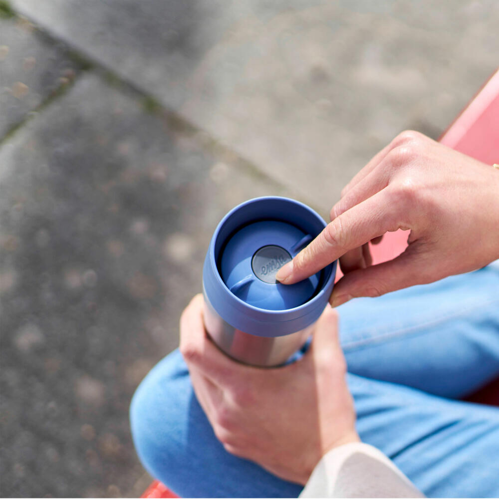 Emsa Isolierbecher Travel Mug Eco, Edelstahl, Blau, Silberfarben, 360 ml, N20241