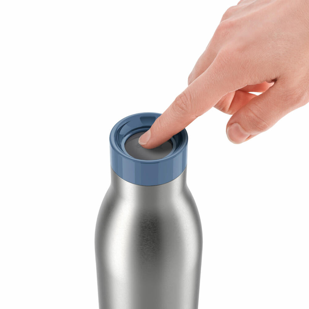 Emsa Trinkflasche Bludrop Eco, Edelstahl, Blau, Silberfarben, 0.7 L, N31127