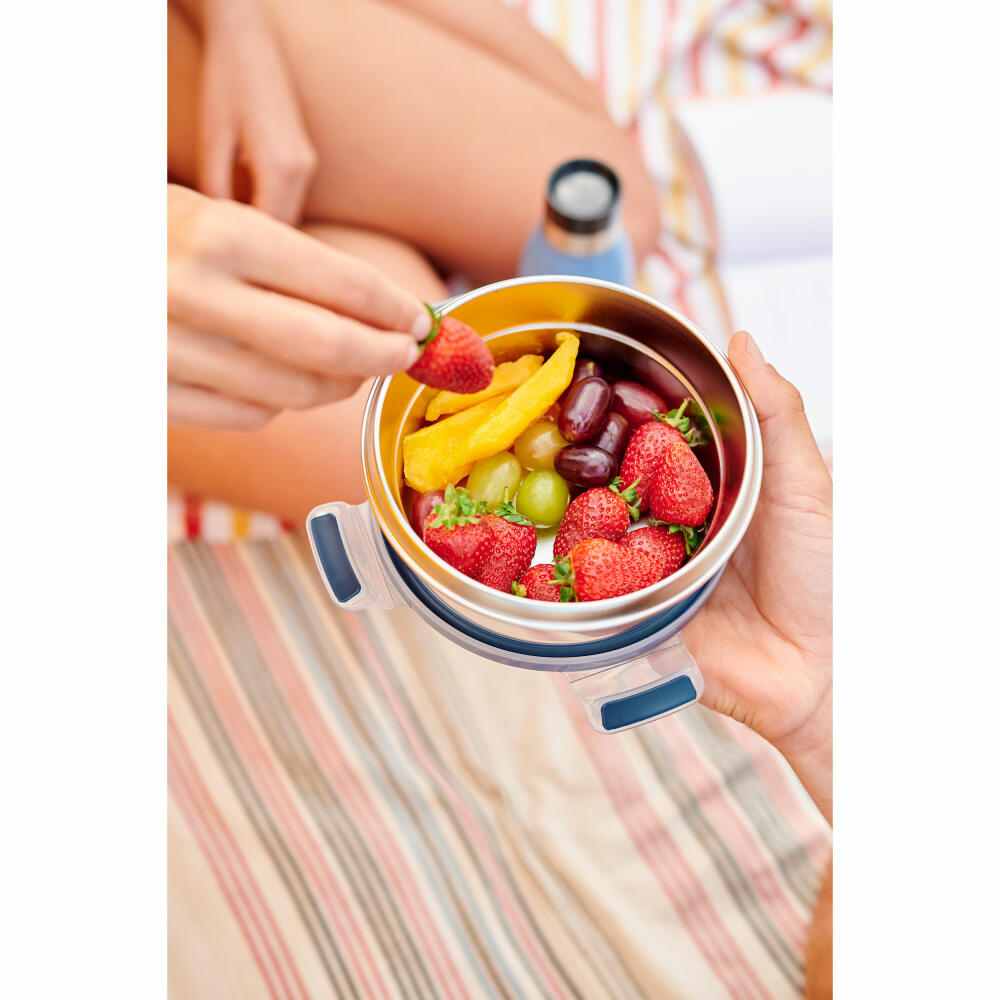 Emsa Frischhaltedose Clip & Close Edelstahl rund, Blau, Silberfarben, 0.7 L, N11502