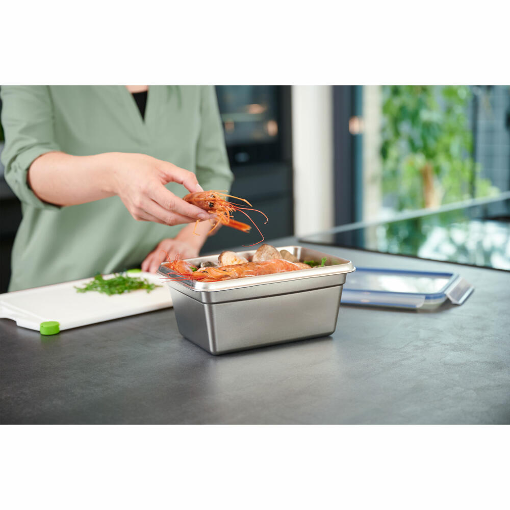 Emsa Frischhaltedose Clip & Close Edelstahl, Blau, Silberfarben, 2 L, N11506