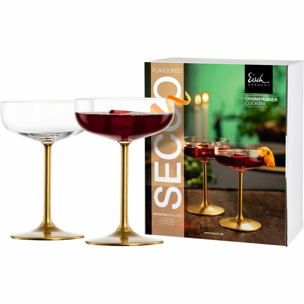 Eisch Champagner-Cocktailglas Secco Flavoured, 2er Set, Champagnerschale, Kristallglas, Goldfarben, 250 ml, 25740081