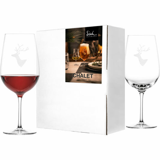 Eisch Rotweingläser 2er Set Chalet, Rotweinglas, Weinglas, Rotwein Glas, Kristallglas, Hirschmotiv, 655 ml, 77155001
