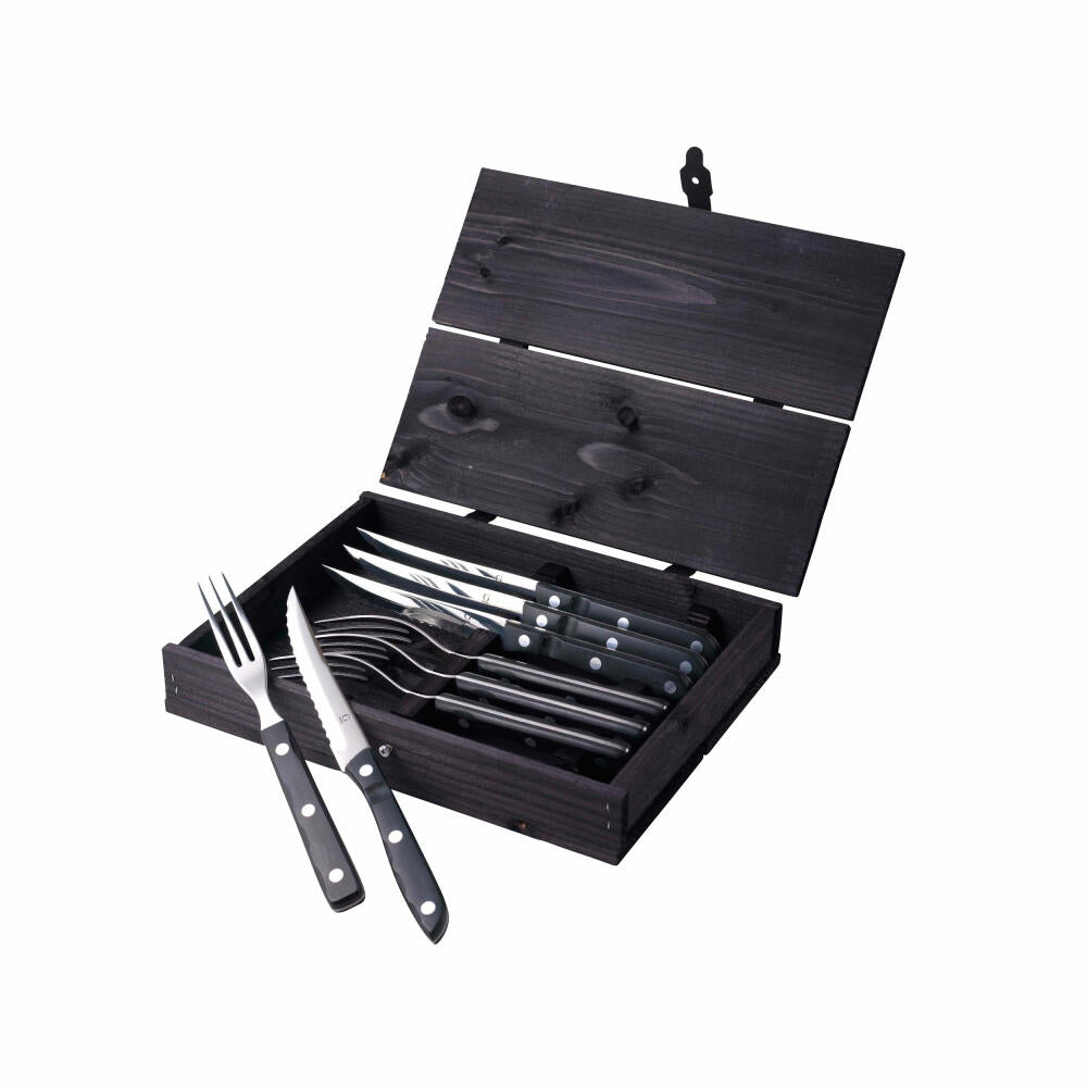 Gense Steakbesteck-Set Old Farmer Black 8-tlg., Steakmesser, Steakgabeln, POM-Kunststoff, 18/8 Edelstahl, 20150