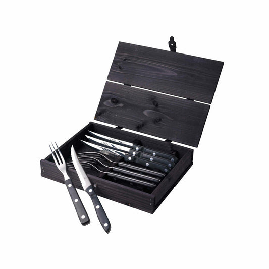 Gense Steakbesteck-Set Old Farmer Black 8-tlg., Steakmesser, Steakgabeln, POM-Kunststoff, 18/8 Edelstahl, 20150