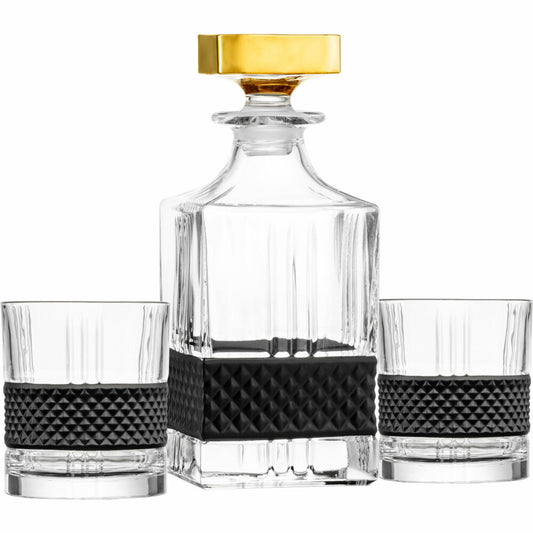 Eisch Whisky Set Glen, 3-tlg., Whiskygläser, Karaffe, Whiskybecher, Kristallglas, Schwarz, 78884598