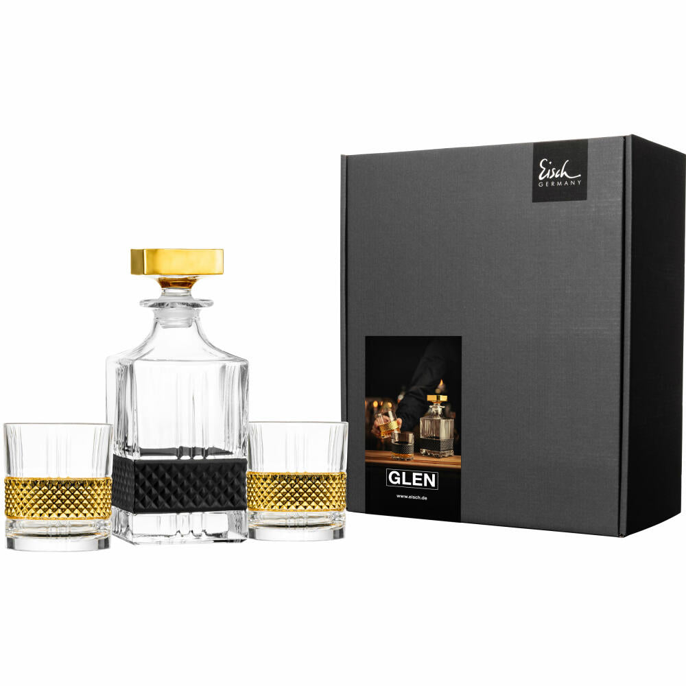 Eisch Whisky Set Glen, 3-tlg., Whiskygläser, Karaffe, Whiskybecher, Kristallglas, Gold, 78884599