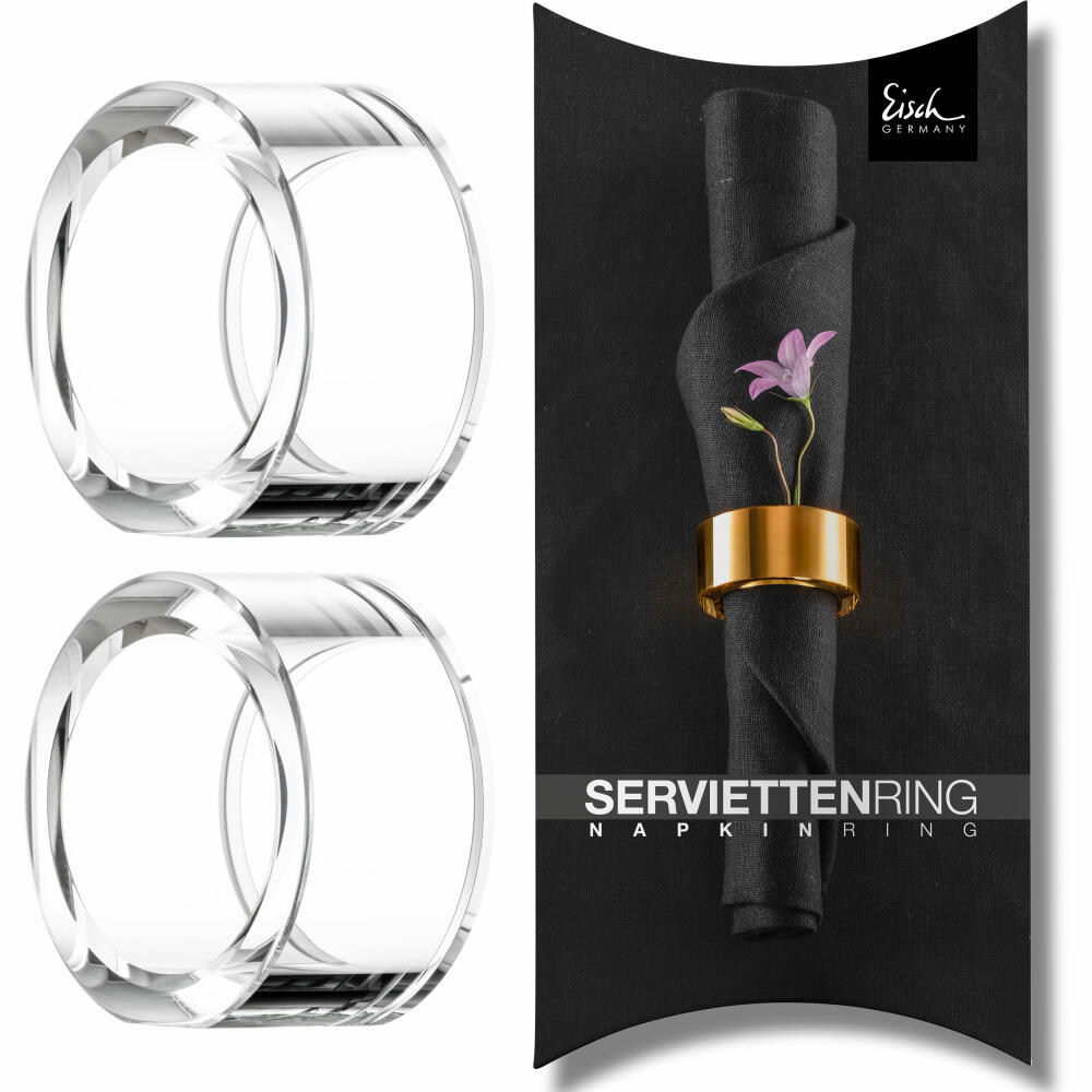 Eisch Serviettenringe, 2er Set, Serviettenhalter, Servietten Ringe, Kristallglas, Transparent, 50 mm, 77290505