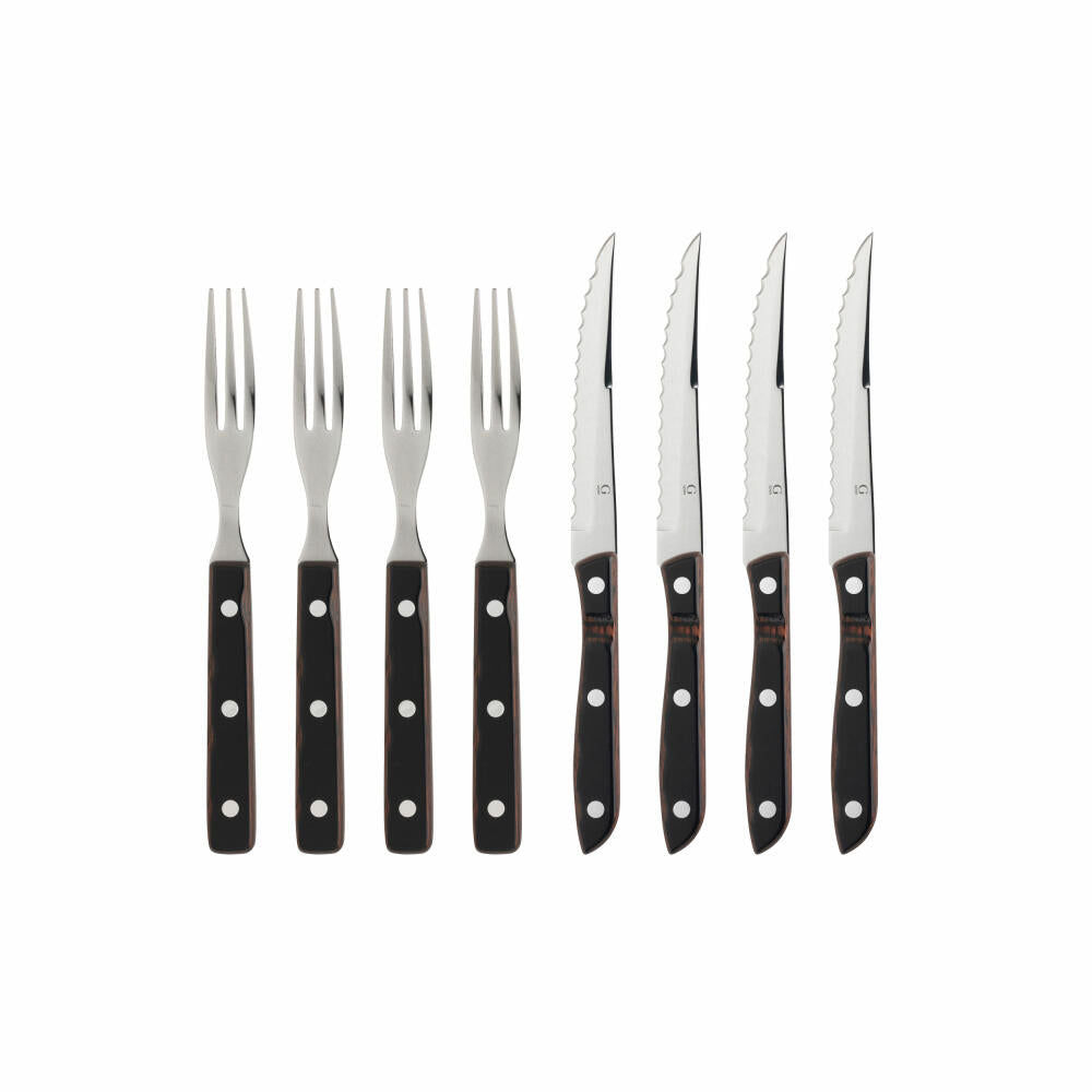 Gense Steakbesteck-Set Old Farmer Classic 8-tlg., Steakmesser, Steakgabeln, Holzlaminat, 18/8 Edelstahl, 20153