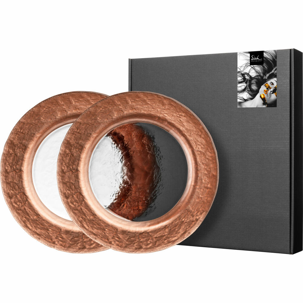 Eisch Teller Kaya Copper, 2er Set, Speiseteller, Servierteller, Dekoteller, Kristallglas, Kupfer, Ø 23 cm, 77351503