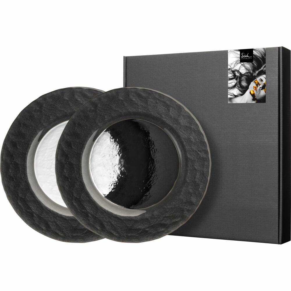 Eisch Teller Kaya Black, 2er Set, Speiseteller, Servierteller, Dekoteller, Kristallglas, Schwarz, Ø 23 cm, 77351504
