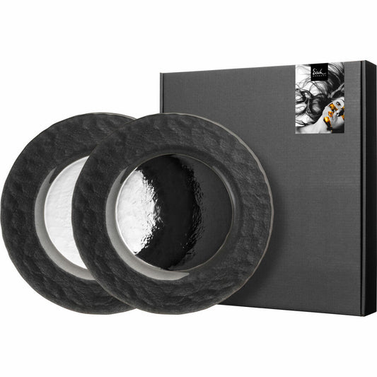 Eisch Teller Kaya Black, 2er Set, Speiseteller, Servierteller, Dekoteller, Kristallglas, Schwarz, Ø 23 cm, 77351504