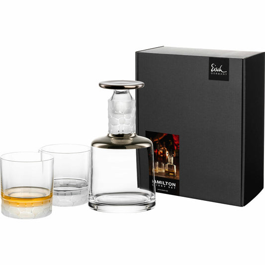 Eisch Whisky Set Hamilton, 3-tlg., Whiskykaraffe, Whiskyglas, Kristallglas, Matt Platin, 78189999