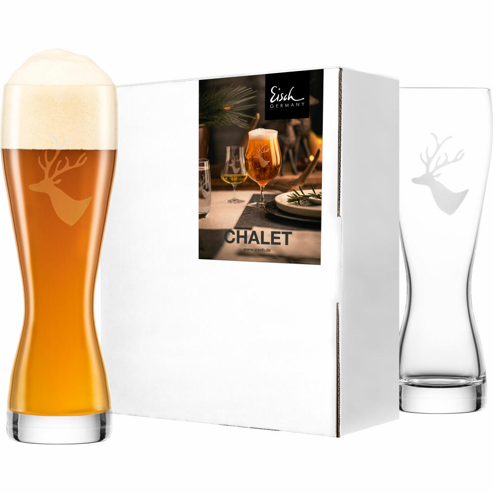 Eisch Weizenbiergläser 2et Set Chalet, Weizenbierglas, Weizenglas, Bierglas, Kristallglas, Hirschmotiv, 680 ml, 77150082