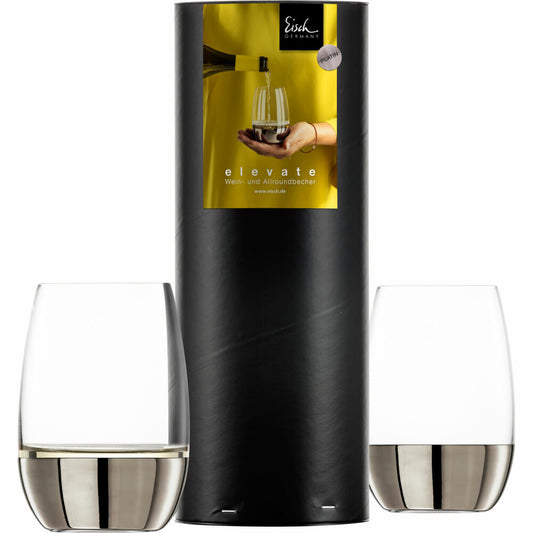 Eisch Allround / Wein-Becher Weißwein Elevate, 2er Set, Weinglas, Trinkglas, Kristallglas, Platin, 340 ml, 15009916