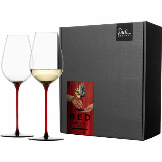 Eisch Allroundgläser Red Sensisplus, 2er Set, Weinglas, Weißweinglas, Champagnerglas, Kristallglas, Rot / Schwarz, 400 ml, 15432070